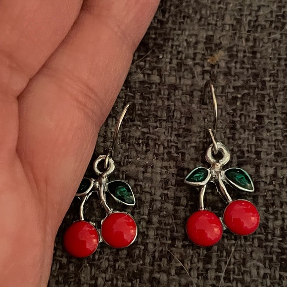 Dainty cherry pierce earrings. - Picture 3 of 3